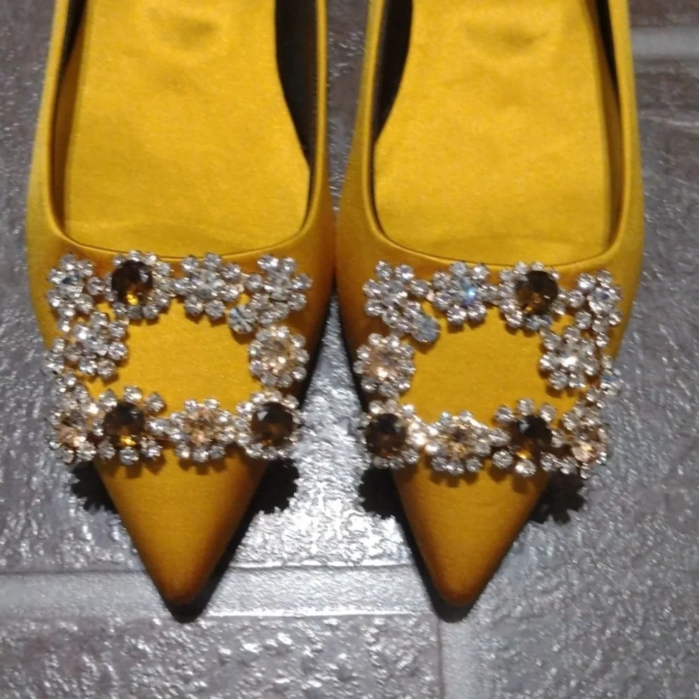 Roger Vivier Flower Strass Crystal embellishment Satin Ginger yellow flat Size35 - Picture 9 of 14